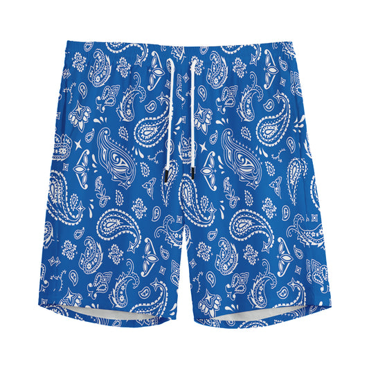 Blue Paisley Bandana Pattern Print Men's Sports Shorts