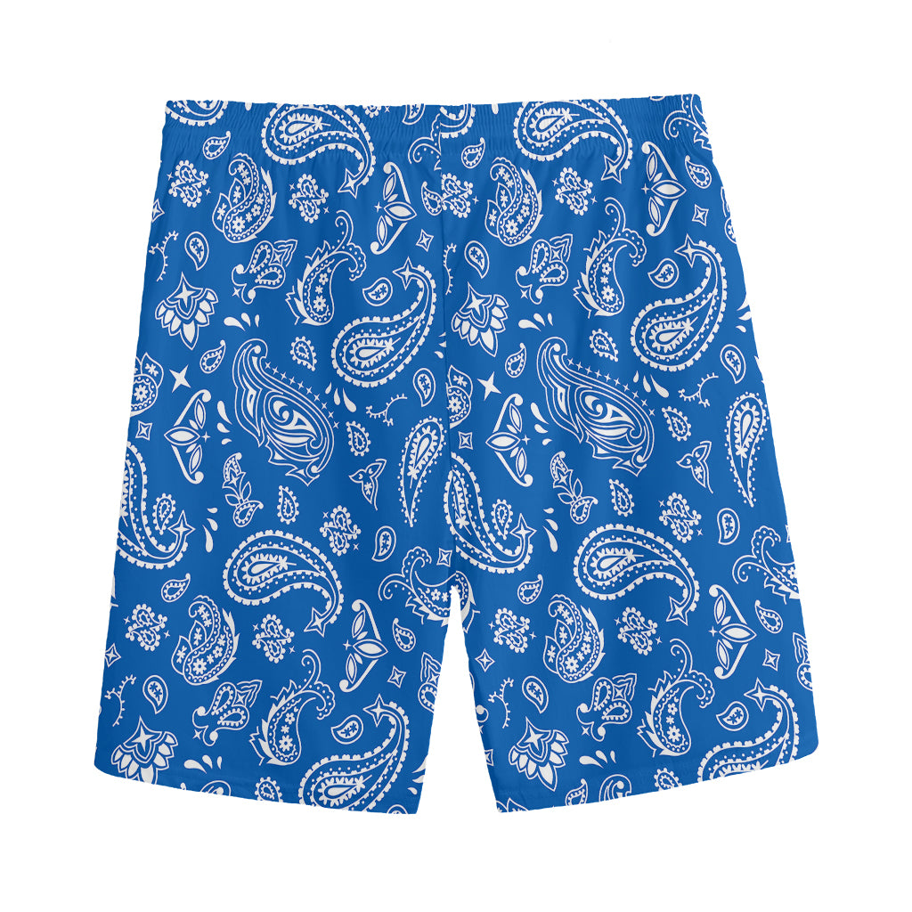 Blue Paisley Bandana Pattern Print Men's Sports Shorts