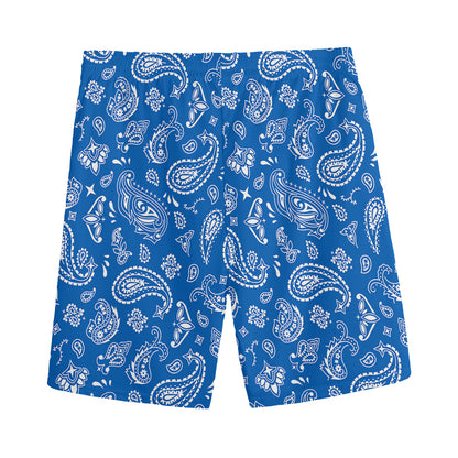 Blue Paisley Bandana Pattern Print Men's Sports Shorts