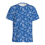 Blue Paisley Bandana Pattern Print Men's Sports T-Shirt