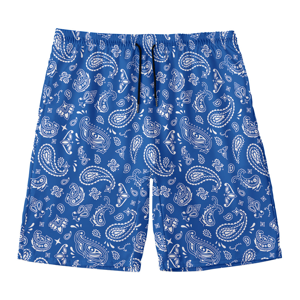 Blue Paisley Bandana Pattern Print Men's Swim Trunks
