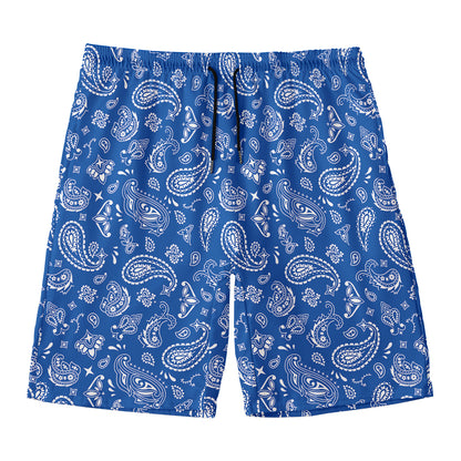 Blue Paisley Bandana Pattern Print Men's Swim Trunks