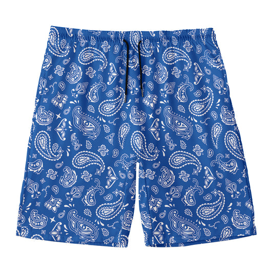 Blue Paisley Bandana Pattern Print Men's Swim Trunks