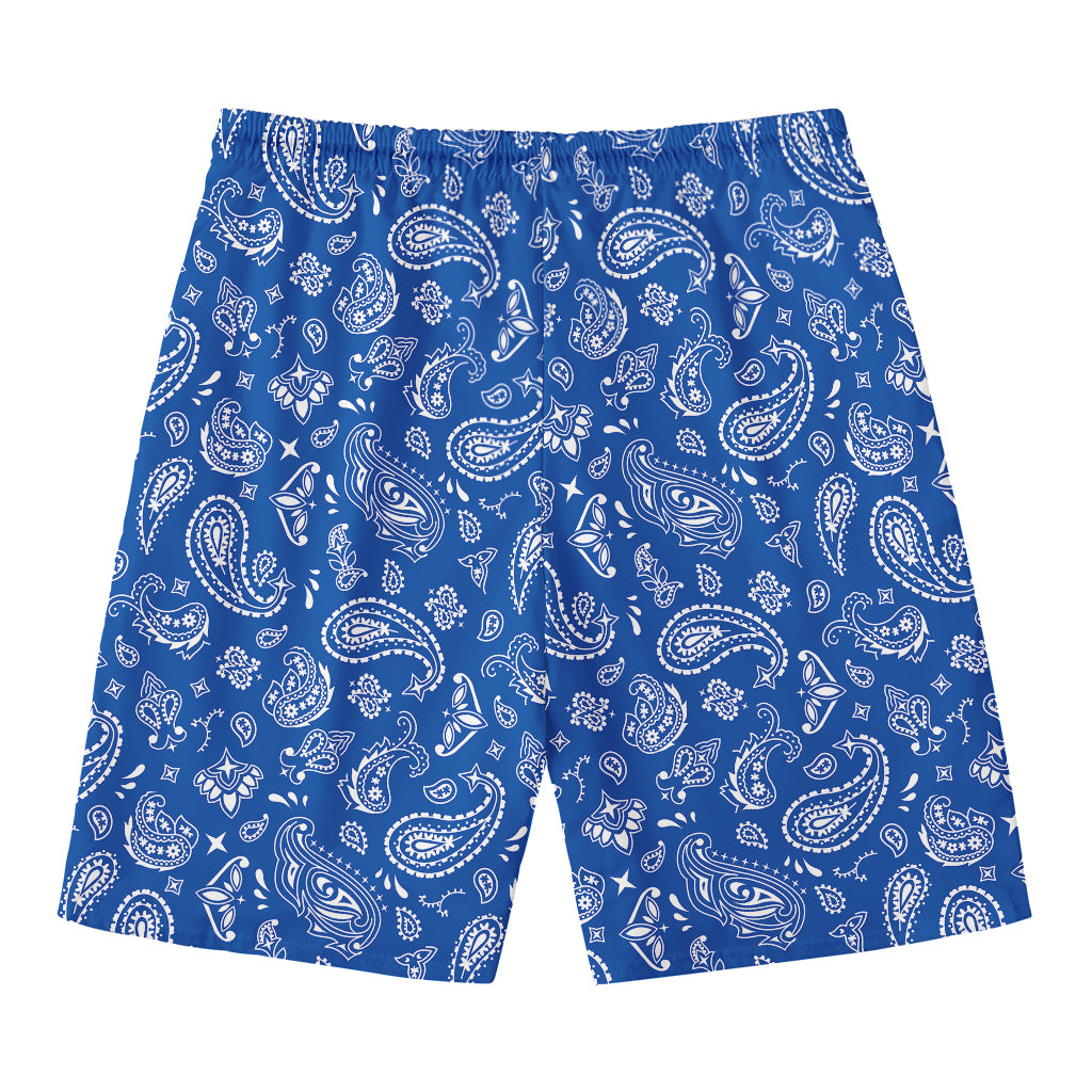Blue Paisley Bandana Pattern Print Men's Swim Trunks