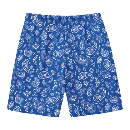 Blue Paisley Bandana Pattern Print Men's Swim Trunks
