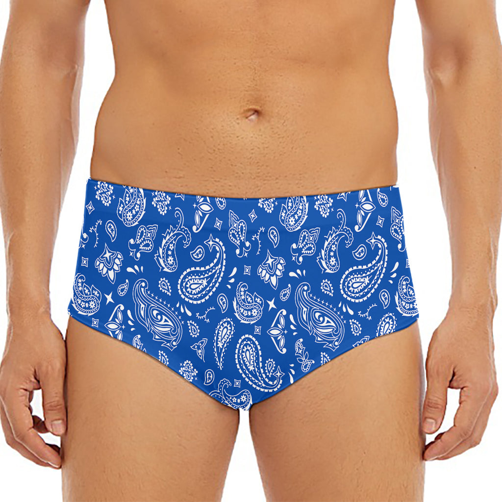 Blue Paisley Bandana Pattern Print Men's Triangle Swim Briefs