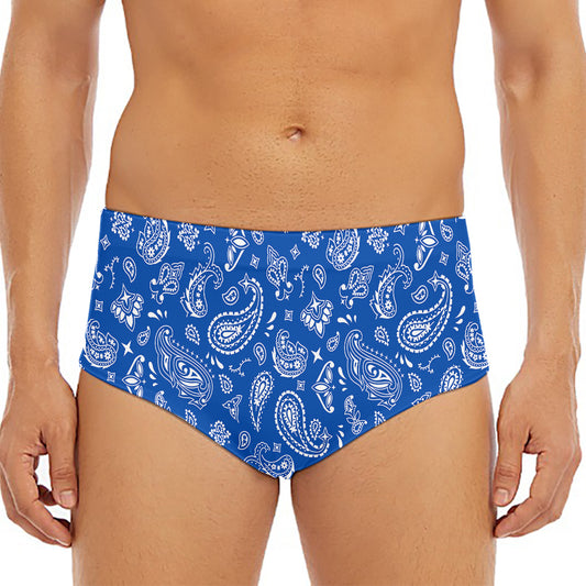 Blue Paisley Bandana Pattern Print Men's Triangle Swim Briefs
