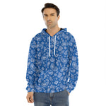 Blue Paisley Bandana Pattern Print Men's Velvet Pullover Hoodie