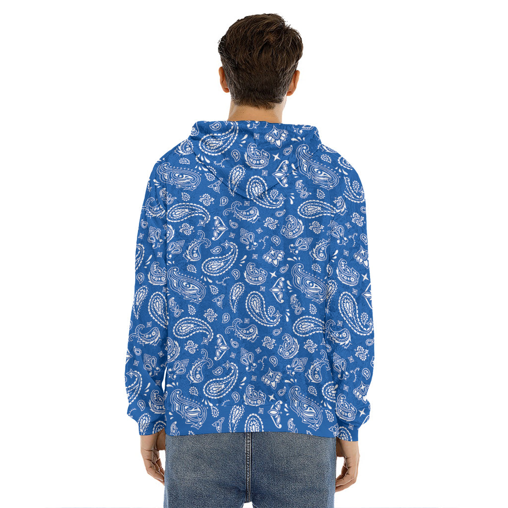 Blue Paisley Bandana Pattern Print Men's Velvet Pullover Hoodie