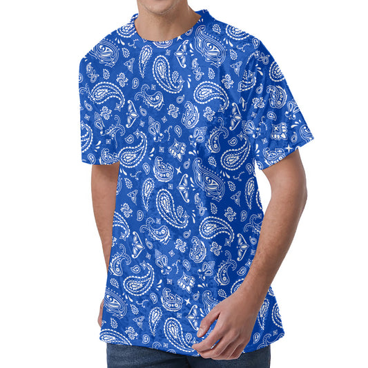 Blue Paisley Bandana Pattern Print Men's Velvet T-Shirt