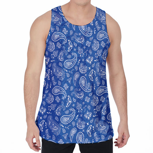 Blue Paisley Bandana Pattern Print Men's Velvet Tank Top