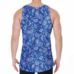 Blue Paisley Bandana Pattern Print Men's Velvet Tank Top