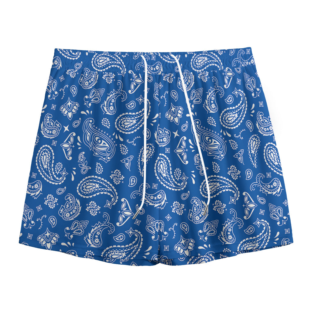 Blue Paisley Bandana Pattern Print Mesh Shorts