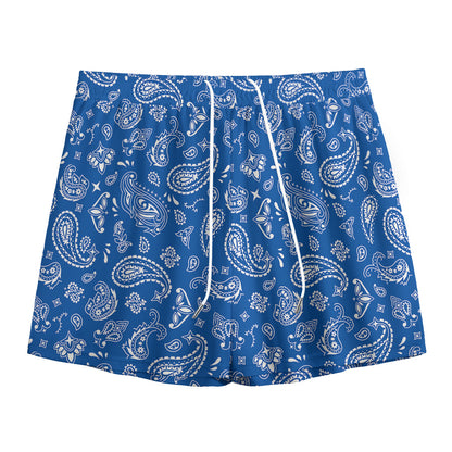 Blue Paisley Bandana Pattern Print Mesh Shorts