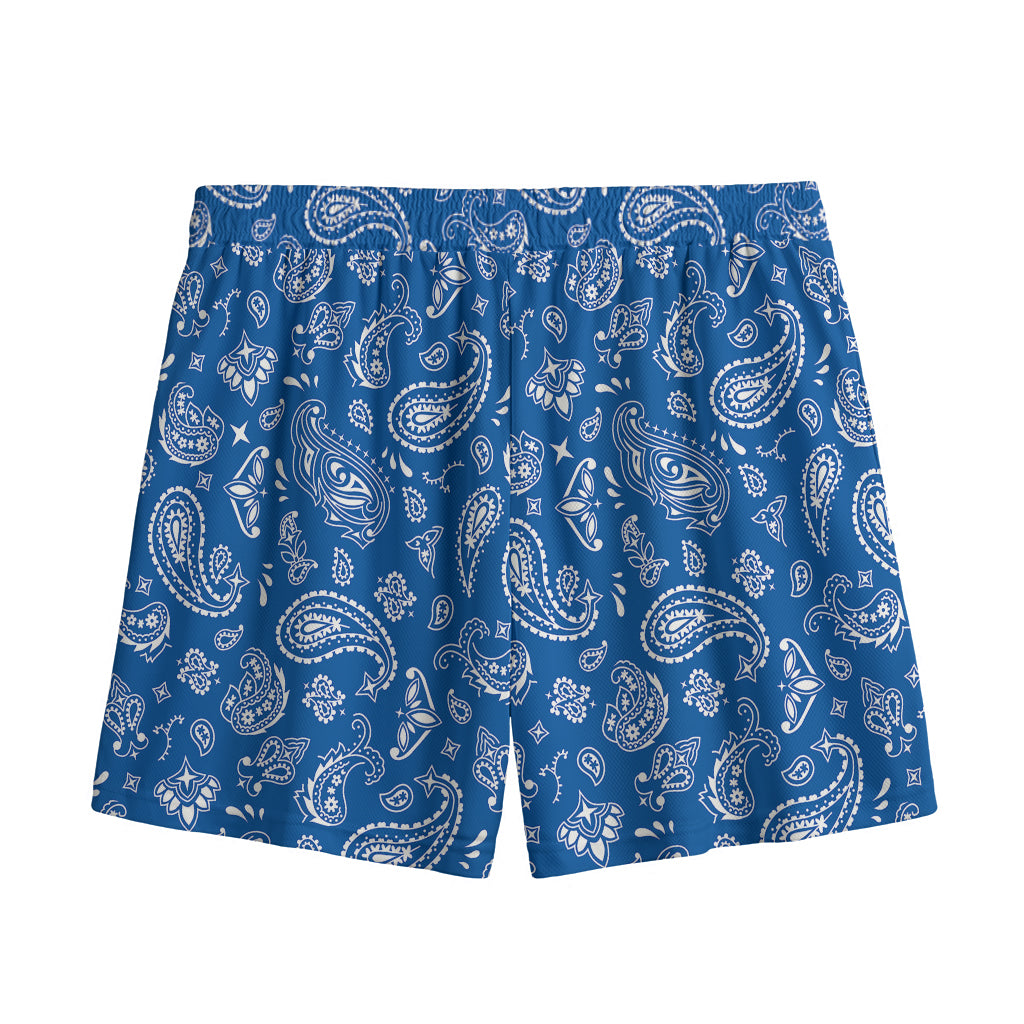 Blue Paisley Bandana Pattern Print Mesh Shorts