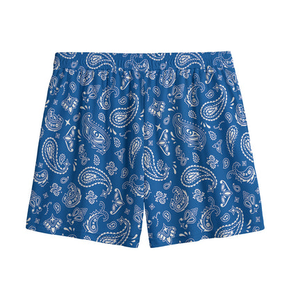 Blue Paisley Bandana Pattern Print Mesh Shorts