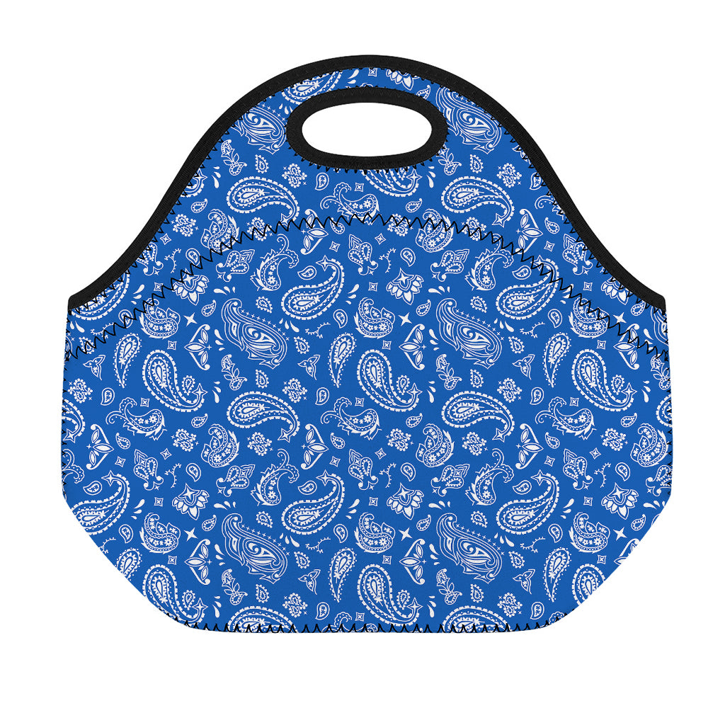 Blue Paisley Bandana Pattern Print Neoprene Lunch Bag