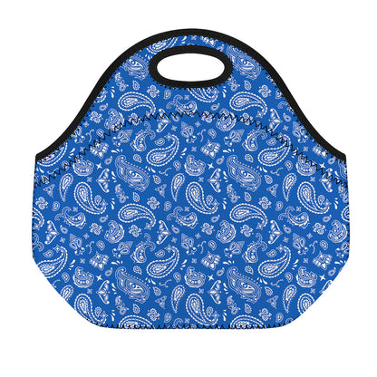 Blue Paisley Bandana Pattern Print Neoprene Lunch Bag