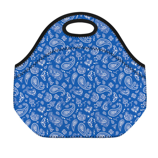 Blue Paisley Bandana Pattern Print Neoprene Lunch Bag