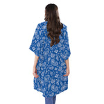 Blue Paisley Bandana Pattern Print Open Front Beach Cover Up