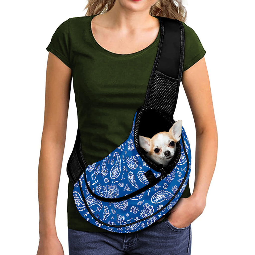 Blue Paisley Bandana Pattern Print Pet Sling Carrier