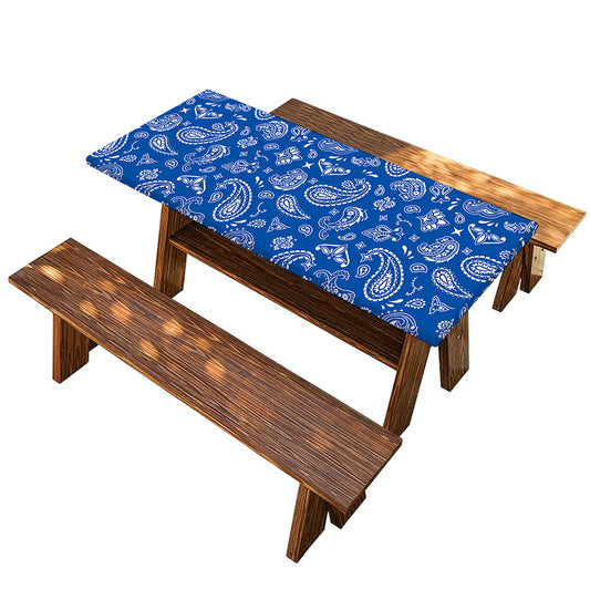 Blue Paisley Bandana Pattern Print Picnic Table Cover