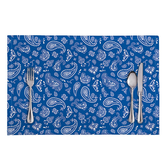 Blue Paisley Bandana Pattern Print Placemat
