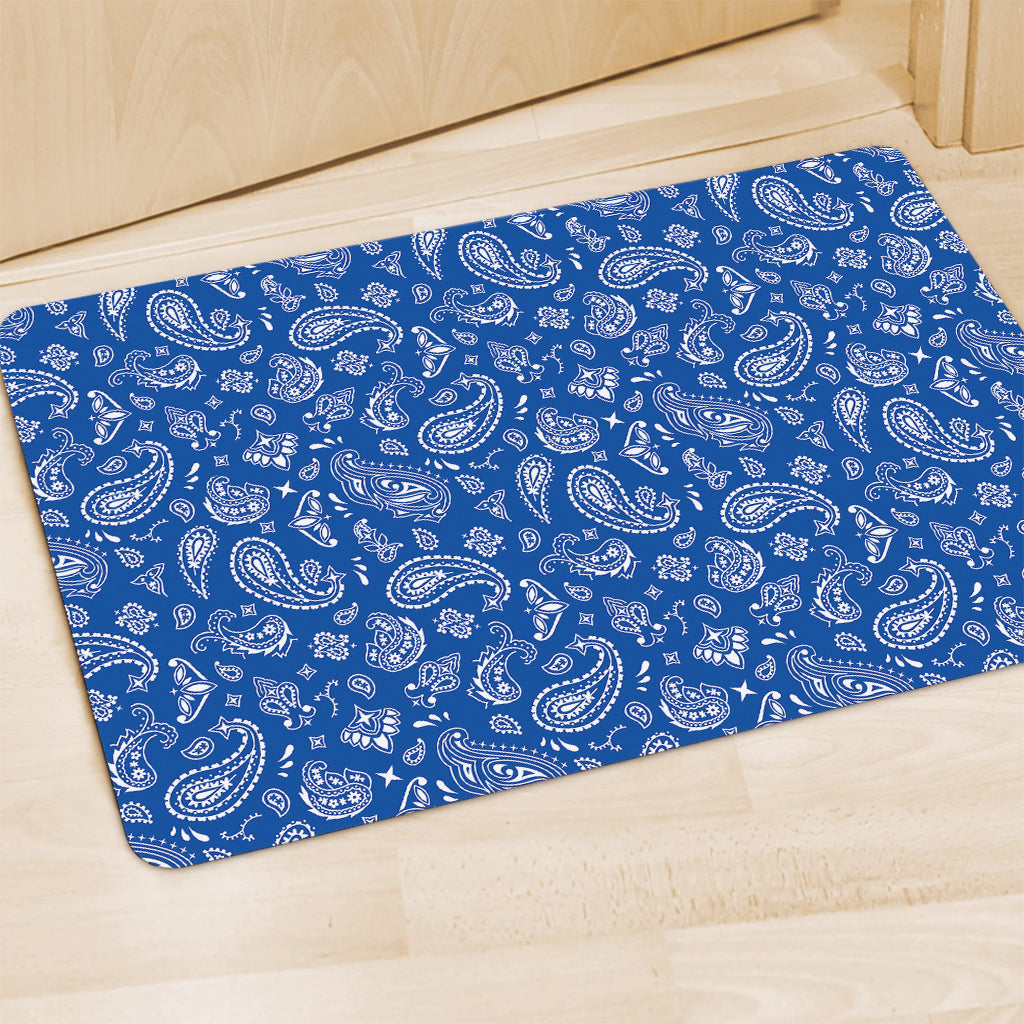 Blue Paisley Bandana Pattern Print Polyester Doormat
