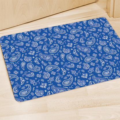 Blue Paisley Bandana Pattern Print Polyester Doormat