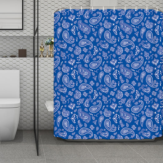 Blue Paisley Bandana Pattern Print Polyester Shower Curtain