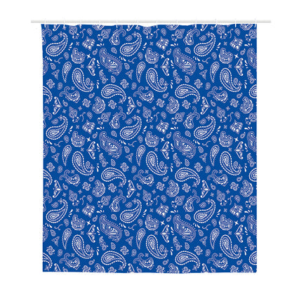 Blue Paisley Bandana Pattern Print Polyester Shower Curtain
