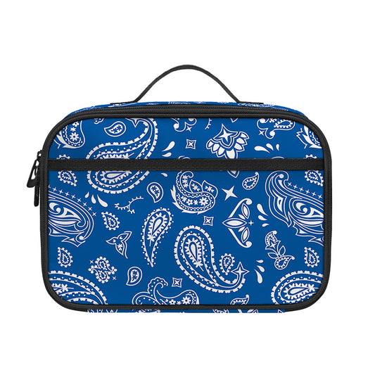 Blue Paisley Bandana Pattern Print Portable Lunch Bag