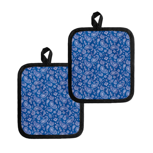 Blue Paisley Bandana Pattern Print Pot Holders