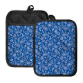 Blue Paisley Bandana Pattern Print Pot Holders With Pocket