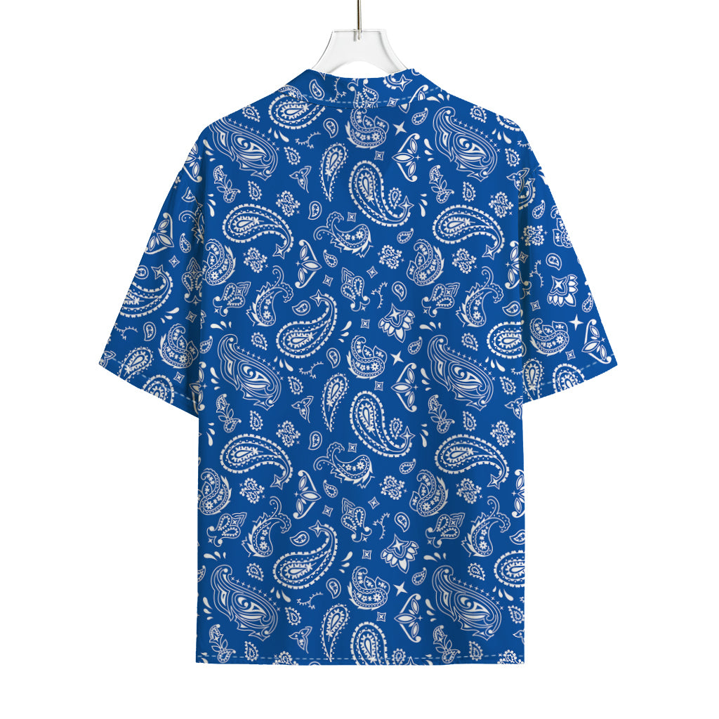 Blue Paisley Bandana Pattern Print Rayon Hawaiian Shirt