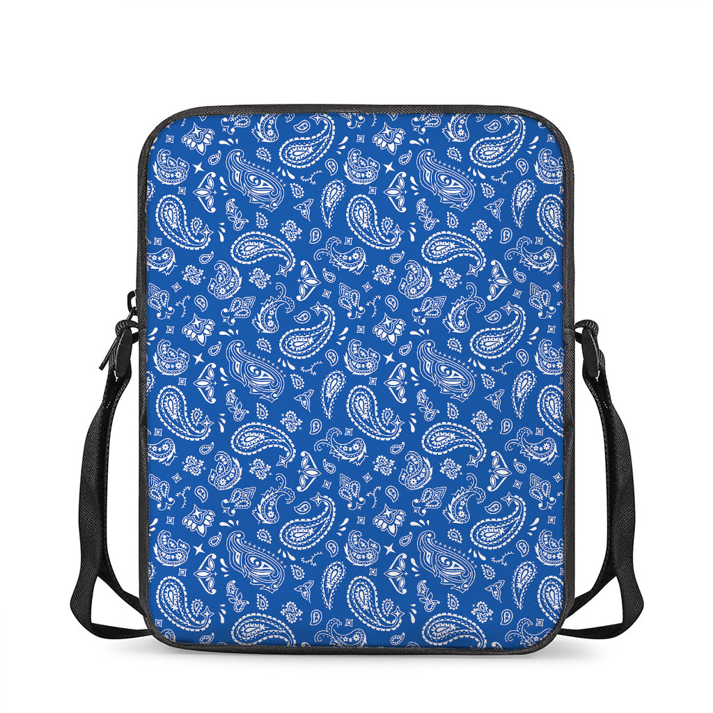 Blue Paisley Bandana Pattern Print Rectangular Crossbody Bag
