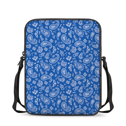 Blue Paisley Bandana Pattern Print Rectangular Crossbody Bag