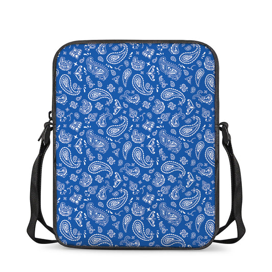 Blue Paisley Bandana Pattern Print Rectangular Crossbody Bag