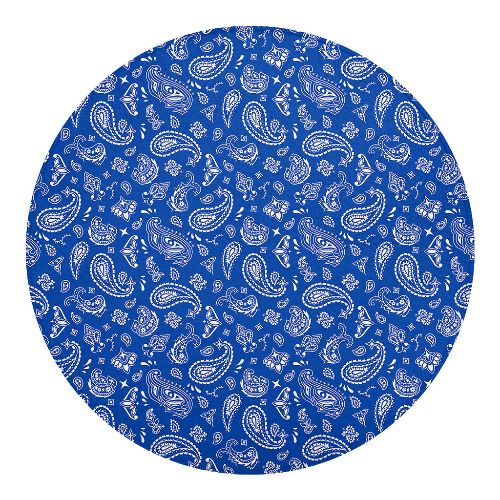 Blue Paisley Bandana Pattern Print Round Blanket