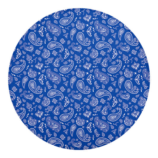 Blue Paisley Bandana Pattern Print Round Blanket