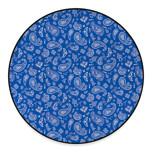 Blue Paisley Bandana Pattern Print Round Floor Mat