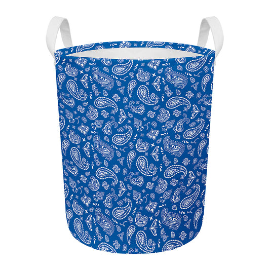 Blue Paisley Bandana Pattern Print Round Laundry Basket