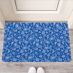 Blue Paisley Bandana Pattern Print Rubber Doormat