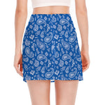 Blue Paisley Bandana Pattern Print Side Slit Mini Skirt