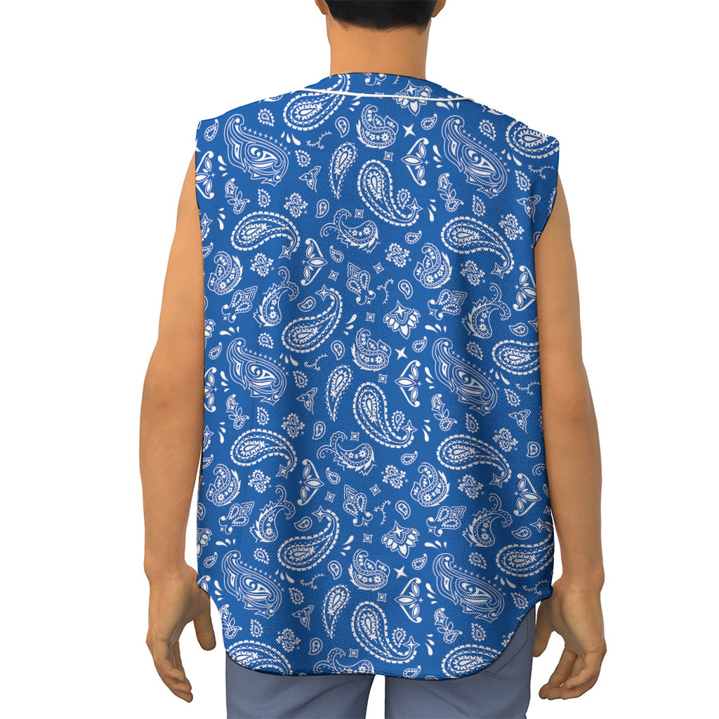 Blue Paisley Bandana Pattern Print Sleeveless Baseball Jersey