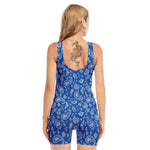Blue Paisley Bandana Pattern Print Sleeveless One Piece Swimsuit