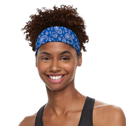Blue Paisley Bandana Pattern Print Sports Headband