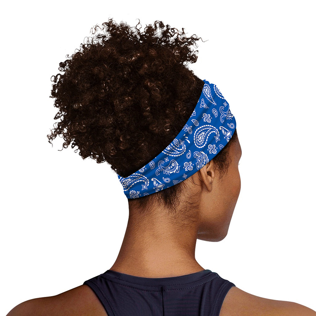 Blue Paisley Bandana Pattern Print Sports Headband