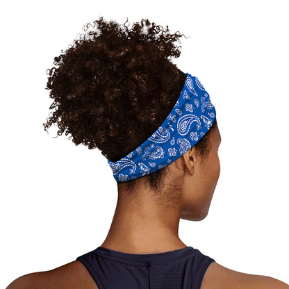 Blue Paisley Bandana Pattern Print Sports Headband