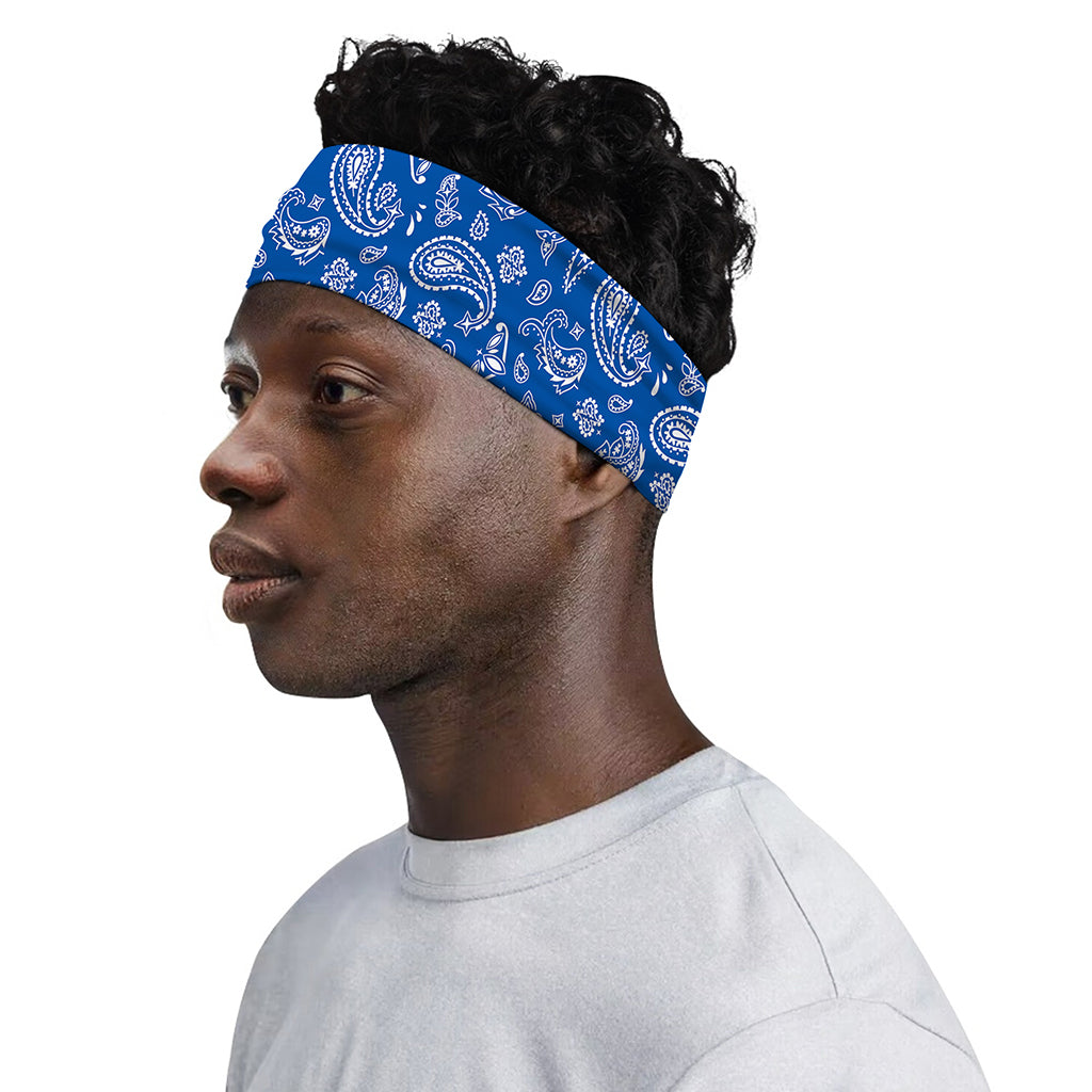 Blue Paisley Bandana Pattern Print Sports Headband